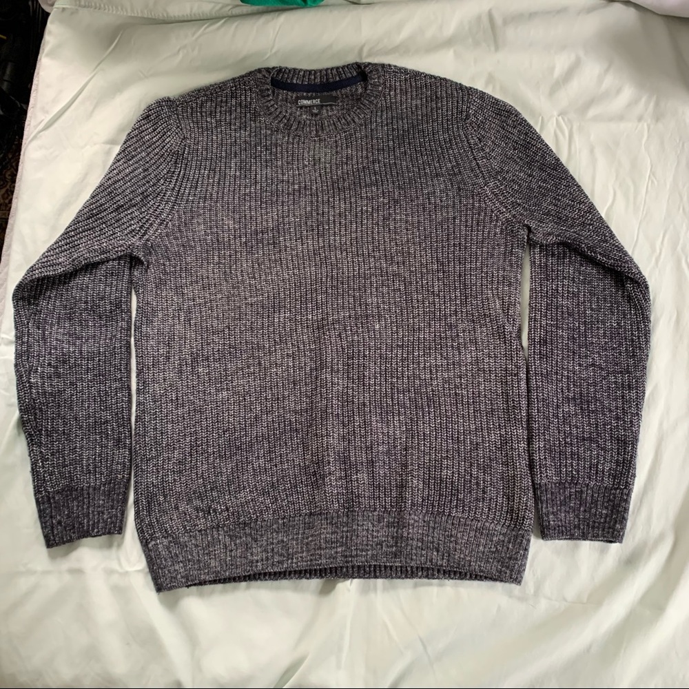 Commerce Alexis Stonewash Shaker Stitch Crewneck Sweater | L | Navy